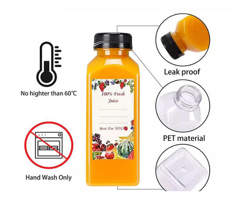 مبيعات ساخنة 500ml 1L بطاقة PET بلاستيكية مربع زجاجة مشروبات زجاجة عصير شفافة
