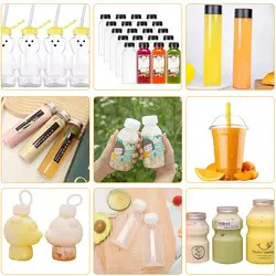 البضائع بالجملة 250ml 350ml 500ml زجاجة عصير بلاستيكية زجاجة بلاستيكية مربعة للحمية الحيوانية