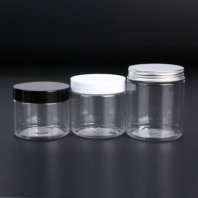 الصف الغذائي حسب الطلب الفارغة الكبيرة بطاقة PET التعبئة والتغليف 100g 150g 200g 8oz 4oz التجميل واضحة بيضاء سوداء بلاستيكية وعاء مع غطاء