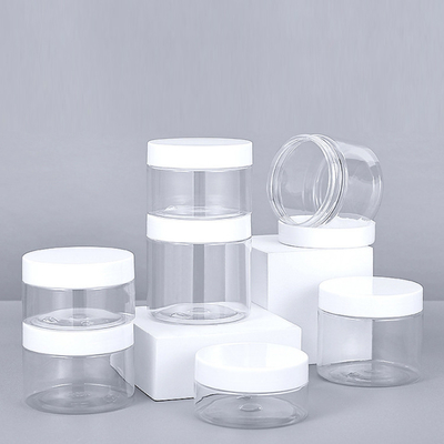 الصف الغذائي حسب الطلب الفارغة الكبيرة بطاقة PET التعبئة والتغليف 100g 150g 200g 8oz 4oz التجميل واضحة بيضاء سوداء بلاستيكية وعاء مع غطاء