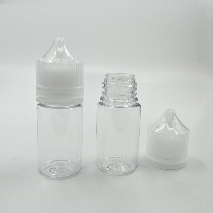 مخصصة 10-100ml طباعة بطاقة PET E الزجاجة السائلة القشرة المستديرة قناني مع أغطية مضادة للأطفال