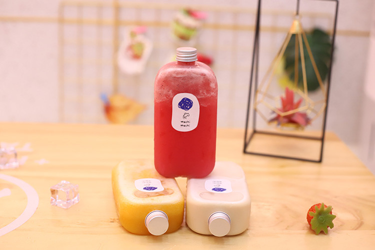 مربع و مستديرة شرب واضحة زجاجات الشاي الحليب مع مسدس ضد التسرب على أغطية